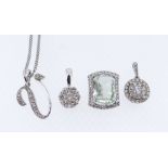 ASSORTED WHITE GOLD JEWELLERY comprising 9K white gold diamond chip ‘V’ pendant on 18ct white gold