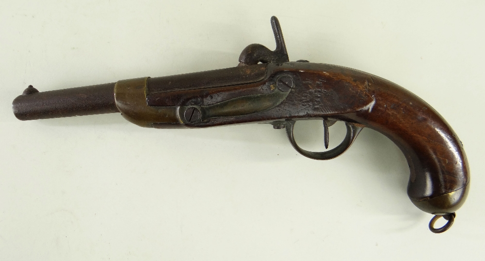 FRENCH MODEL 1822 TYPE PERCUSSION SERVICE PISTOL, 20cms sighted barrel, various stamps to the