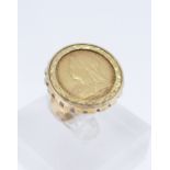 1899 HALF SOVEREIGN RING, in 9ct gold mount and shank, ring size N, gross wt. 9.2g