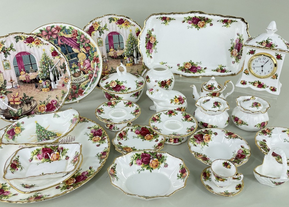 ASSORTED ROYAL ALBERT 'OLD COUNTRY ROSES' CHINA, including clock, dressing table accessories, shaped