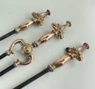 SET ART NOUVEAU COPPER & STEEL FIRE IRONS, 74cms long (3)