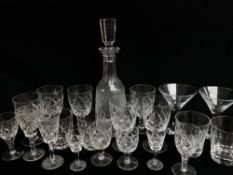 ASSORTED CUT TABLE GLASS, including decanter, various wine, whisky, port, martini etc. glasses (21)