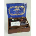 WINDSOR & NEWTON MAHOGANY ARTIST'S PAINT BOX, 19th century, hinged cover with gilt printed label,