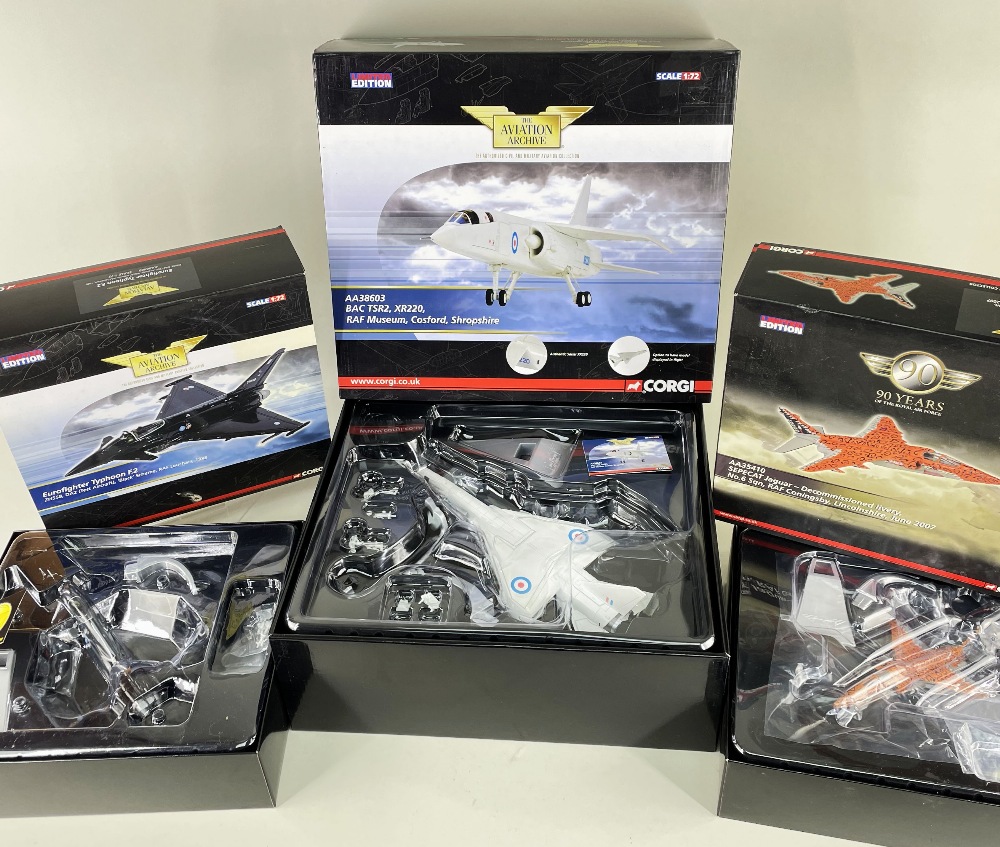 THREE CORGI 1:72 SCALE MODELS OF POST WAR JETS, ltd edns, comprising SEPECAT Jaguar - decommissioned