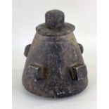 RARE ARABIC STEATITE COOKING POT & COVER, Sa'ada, Yemen, of conical form with cubic lugs, 23cms