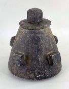 RARE ARABIC STEATITE COOKING POT & COVER, Sa'ada, Yemen, of conical form with cubic lugs, 23cms