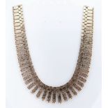 FINE QUALITY 9CT GOLD LADIES FRINGE NECKLACE of textured, brickwork and ball design, maker’s mark