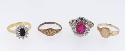 ASSORTED RINGS comprising two dress rings set with semi-precious stones one being 9ct gold, 9ct gold