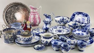 ASSORTED CERAMICS & SILVER PLATE, including Flow Blue China 'Carlton' pattern 24pc part tea set,