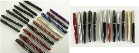 ASSORTED VINTAGE COLOURED & BLACK FOUNTAIN PENS, including three 45s, Victory, ballpoint, Parker