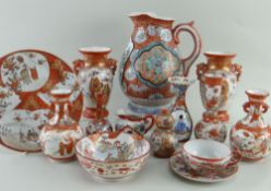 ASSORTED JAPANESE KUTANI PORCELAIN WARES, including large jug, two pairs of vases, four others and