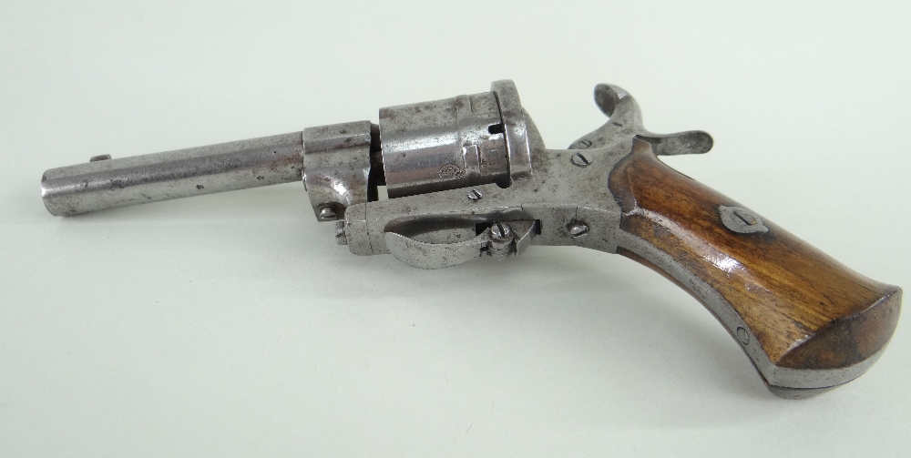 BELGIAN LE FAUCHEUX TYPE PINFIRE REVOLVER, 8mm calibre, double-action six shot, corwn 'N' stamp to - Image 2 of 4