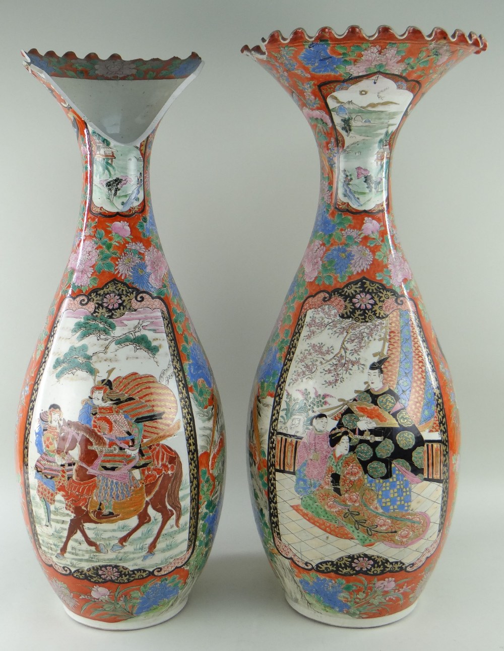 TWO PAIRS OF JAPANESE KUTANI PORCELAIN VASES, of pear shape with undulating flared rims, one pair - Image 2 of 8