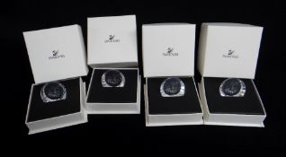 SWAROVSKI CRYSTAL '1999 PIERROT DISC' PAPERWEIGHTS, signed, original boxes (4)