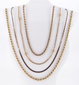 ASSORTED YELLOW METAL NECKLACES comprising three 9ct gold necklaces, 32.1gms gross, together with
