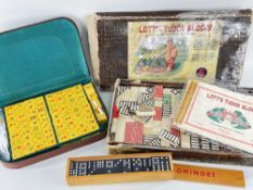 ASSORTED PARLOUR GAMES, including Lott's Tudor Blocks, boxed Bulgarian dominoes and cased Mah