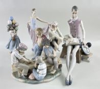 ASSORTED LLADRO & NAO PORCELAIN FIGURES, including large seated Don Quixote, 49cms long; balloon