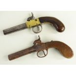 TWO POCKET PERCUSSION PISTOLS, one with octagonal barrel, brass boxlock action with dolphin head