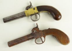 TWO POCKET PERCUSSION PISTOLS, one with octagonal barrel, brass boxlock action with dolphin head