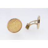 PAIR OF GOLD HALF SOVEREIGN CUFFLINKS, dated 1903 and 1914, in 9ct gold mounts, 15.9gms (2)