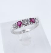 RUBY & DIAMOND FIVE-STONE RING, diamonds tot. wt. approx. 0.35cts, rubies 0.3cts (probably