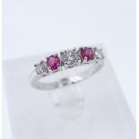 RUBY & DIAMOND FIVE-STONE RING, diamonds tot. wt. approx. 0.35cts, rubies 0.3cts (probably