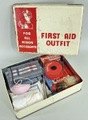 VINTAGE BOXED FIRST AID OUTFIT complete with contents including gauze, airstrip, styptic pencil,