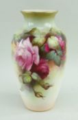 ROYAL WORCESTER ROSE PAINTED VASE, c.1912, painted by WILLIAM JARMAN, vase shape 2227, gilt line