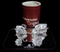 SWAROVSKI CRYSTAL 'FEATHERED FRIENDS' MODELS, comprising four swans and mirror base (5)
