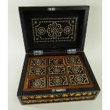 ANGLO-INDIAN PORCUPINE QUILL & EBONY WORK BOX, fitted interior of lidded compartments in a loose