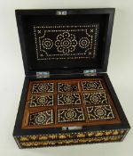 ANGLO-INDIAN PORCUPINE QUILL & EBONY WORK BOX, fitted interior of lidded compartments in a loose