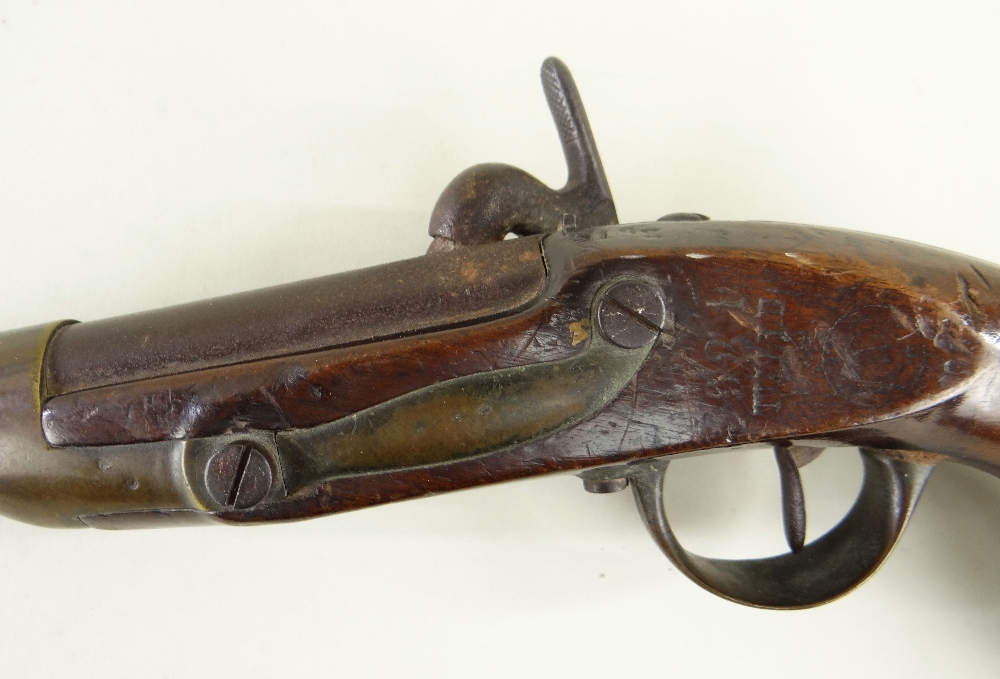 FRENCH MODEL 1822 TYPE PERCUSSION SERVICE PISTOL, 20cms sighted barrel, various stamps to the - Image 2 of 9