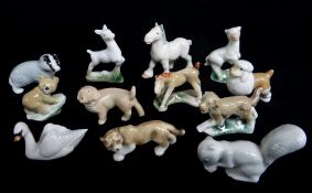 COLLECTION OF VINTAGE WADE WHIMSIES, including rare 1st series swan and shire horse (12)