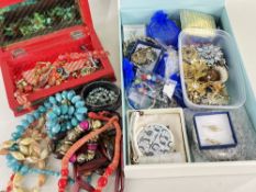 ASSORTED COSTUME JEWELLERY, including glass bead necklaces, brooches, earrings, cufflinks etc.