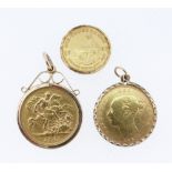 GOLD COINS comprising Victorian gold half sovereign, young head shield back, dated 1881 in 9ct