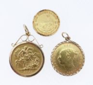 GOLD COINS comprising Victorian gold half sovereign, young head shield back, dated 1881 in 9ct