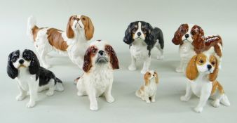 ASSORTED CHINA SPANIELS: including four Beswick standing and seated King Charles spaniels, another