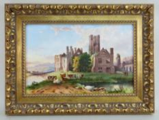 MINTON PORCELAIN PLAQUE PAINTED WITH NEATH ABBEY 19th Century