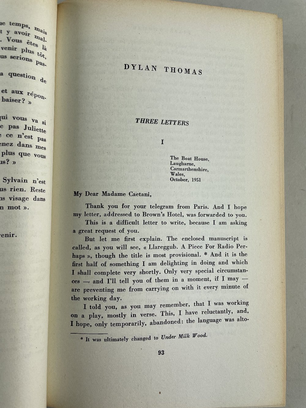 DYLAN THOMAS: FIRST PRINTING OF UNDER MILK WOOD & OTHER 1ST EDITIONS - Image 3 of 13