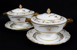 PAIR OF SWANSEA PORCELAIN TUREENS, STANDS & COVERS c.1817