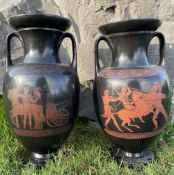 RARE PAIR OF SWANSEA DILLWYN ETRUSCAN POTTERY PELIKE VASES 1847-1850