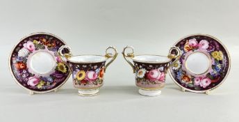FINE PAIR OF NANTGARW PORCELAIN CABINET CUPS & STANDS c.1818-1820