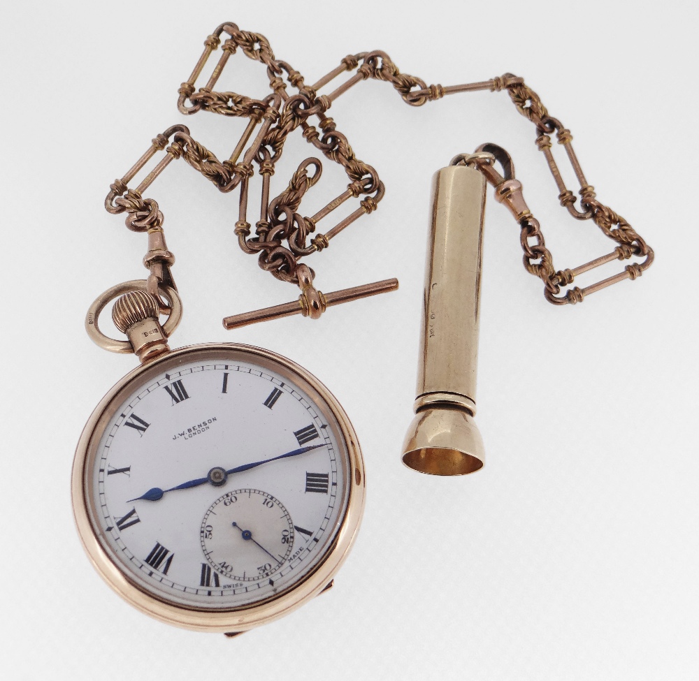 9CT GOLD BENSON OPEN FACE POCKET WATCH - Image 4 of 6