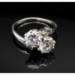 TWO STONE DIAMOND CROSSOVER RING