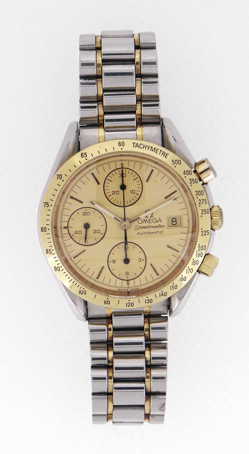 OMEGA STAINLESS STEEL & GOLD AUTOMATIC CHRONOGRAPH BRACELET WATCH, c.1990s