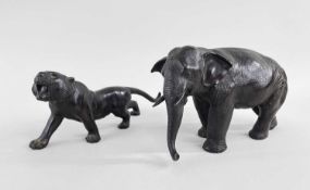 TWO SMALL JAPANESE BRONZE MODELS OF WILD ANIMALS Meiji Period