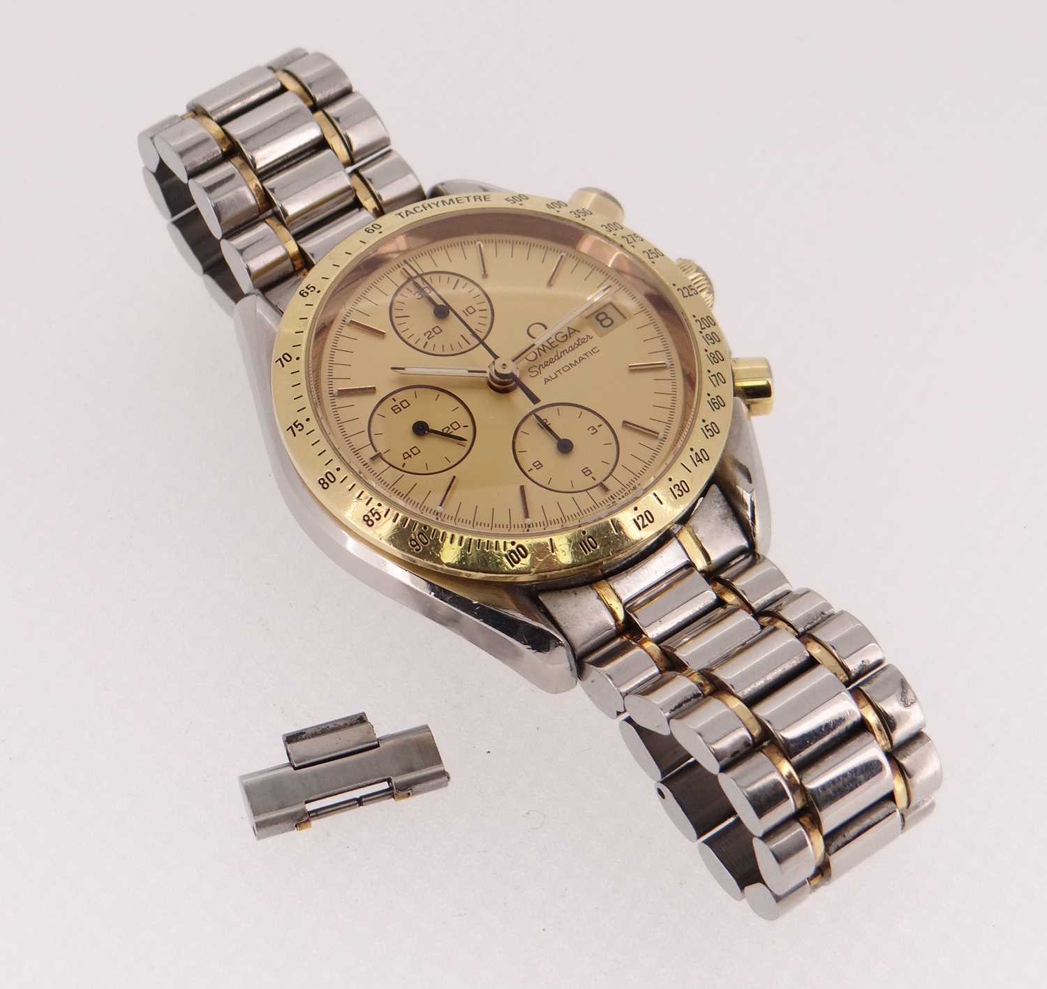 OMEGA STAINLESS STEEL & GOLD AUTOMATIC CHRONOGRAPH BRACELET WATCH, c.1990s - Image 5 of 17