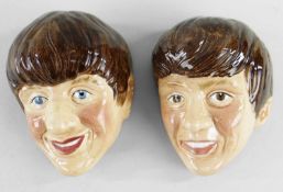 TWO KELSBORO WARE BEATLES WALL MASKS, c. 1964