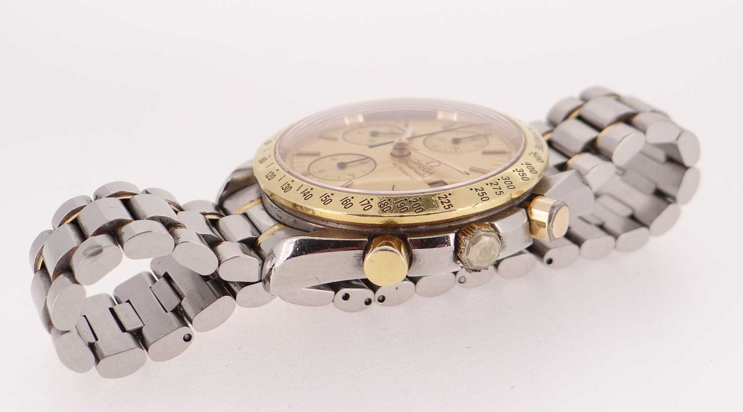 OMEGA STAINLESS STEEL & GOLD AUTOMATIC CHRONOGRAPH BRACELET WATCH, c.1990s - Image 4 of 17