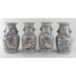 TWO PAIRS CANTON FAMILLE ROSE PORCELAIN VASES, 19th Century